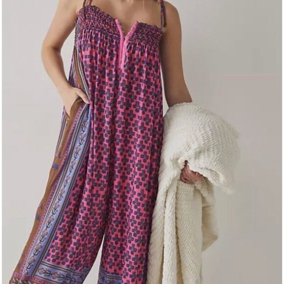 Free People Pink and Blue Patterned Jumpsuit - Picture 2 of 12